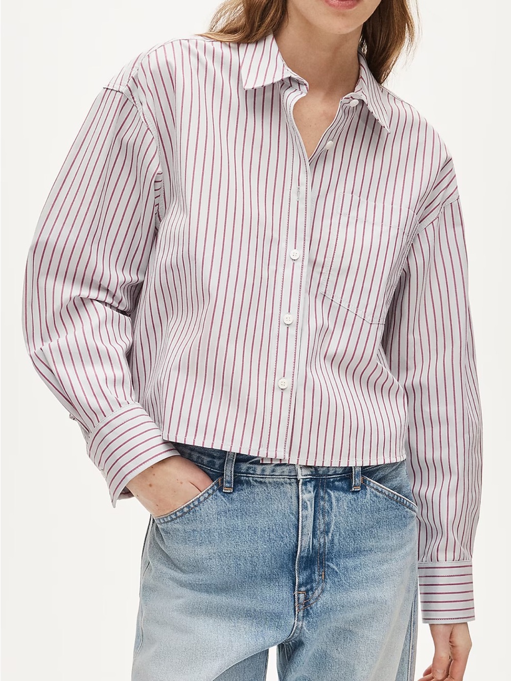 NWT cropped button-up shirt in striped cotton poplin J Crew